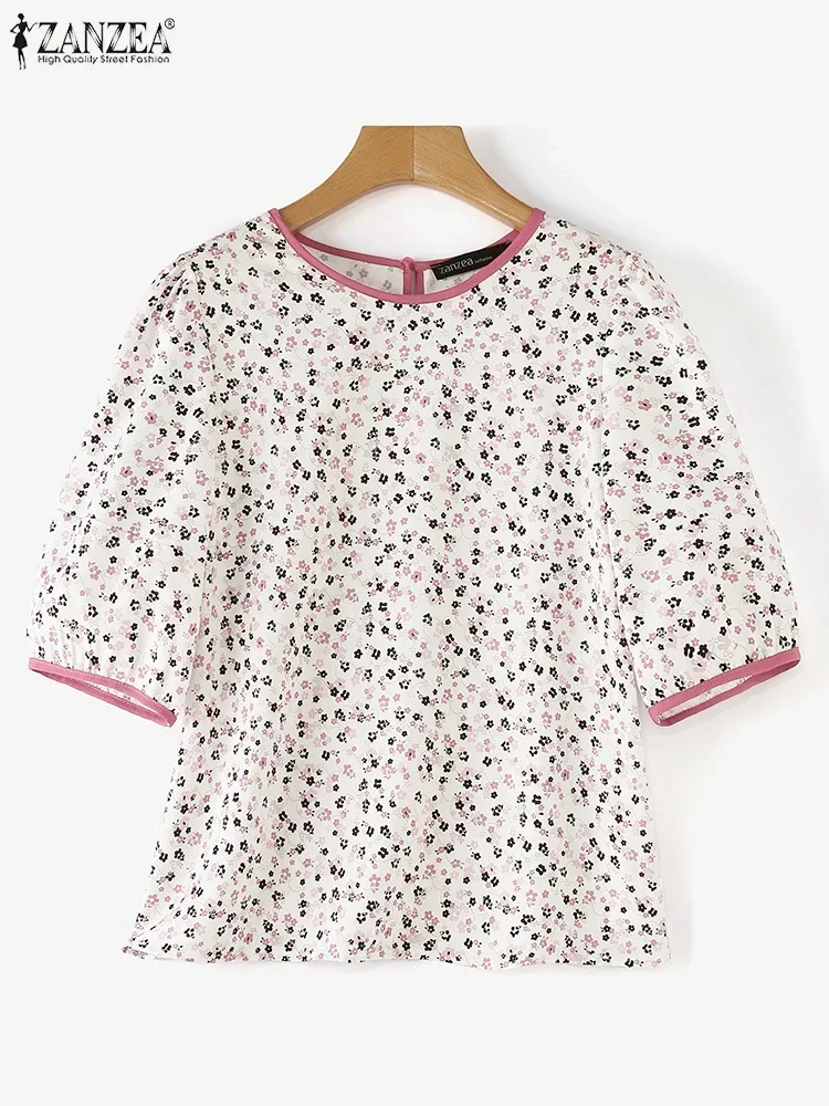 ZANZEA Bohemian Tops Camicetta estiva 2025 Tunica a maniche corte Donna O-Collo Camicia stampata floreale Casual Allentato Beach Holiday Top