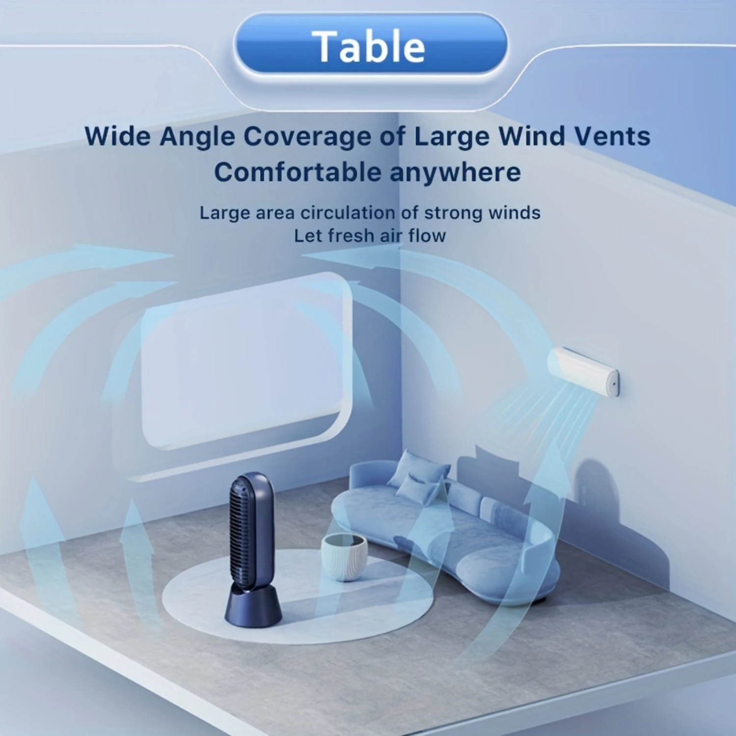 휴대용 데스크탑 선풍기, 3 단계 조절 가능, 90 ° 광각 회전, 공간 절약형 디자인, 침실, 사무실 및 H