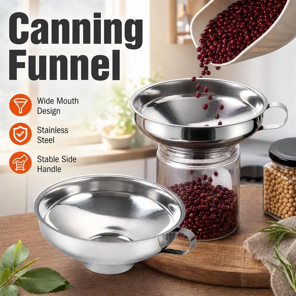 Wide Mouth Funnel Stainless Steel Food Grade Thick Rustproof With Side Grip Handle Stable Jar For Jam Pickle Grain Storage Tool
