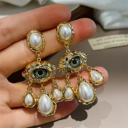 French Style Exaggerated Big Eyes Long Earrings Fashion Pearl Water Droplets Earring