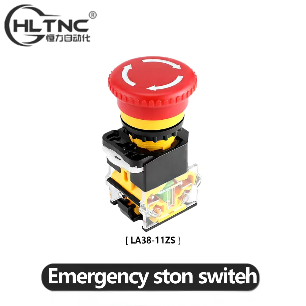 

HLTNC 1 шт. LA38 11ZS E-Stop 22 мм красная грибная крышка, кнопка аварийной остановки с 1НО 1НЗ для фрезерного станка с ЧПУ, лазерного станка