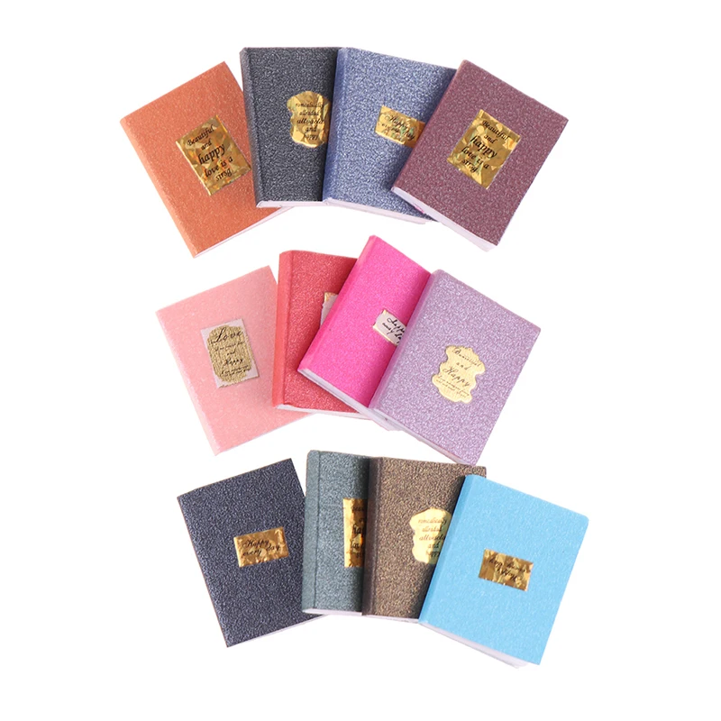 12Pcs/set 1:12 Dollhouse Miniature Book Model Notebook Doll House Study Decor Gift Paper Book Mini
