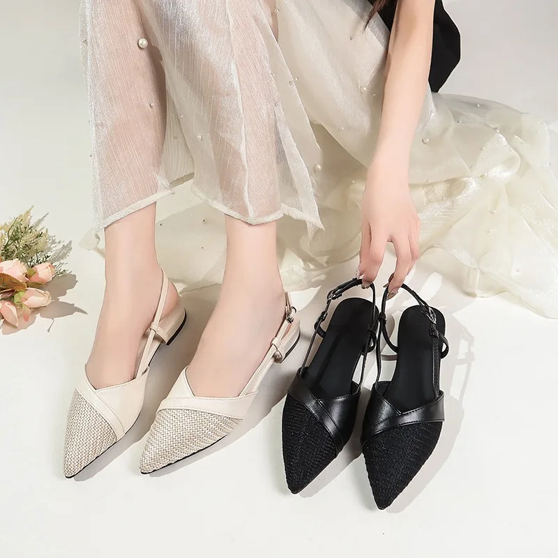 

Summer Comfortable Pointed Toe Women's Sandals New Style Small Size 34 Covered Head Fairy Versatile Slip-on Shoes for Ladies