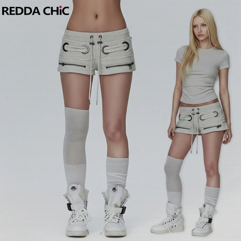 

Женские шорты-карго REDDACHiC с люверсами, модные, в стиле ретро, с молниями и шнурком, с низкой талией, спортивные брюки для выхода в свет, в стиле панк, уличная мода