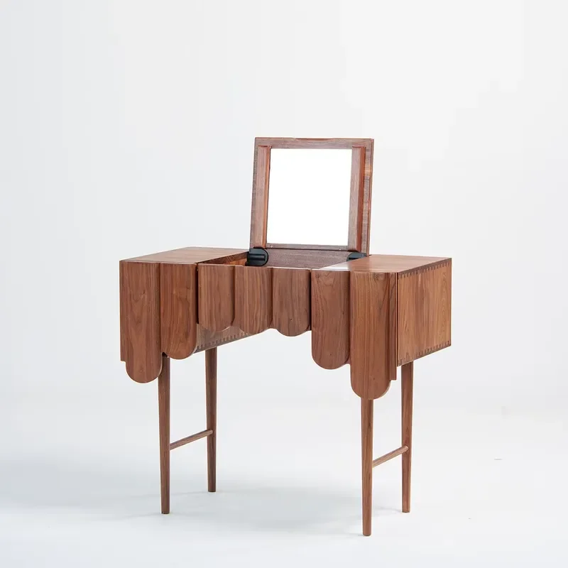 Modern Minimalist Original Design Dressing Table Pure Solid Wood Black Walnut & Hard Maple with Natural Wood Wax Oil Finish