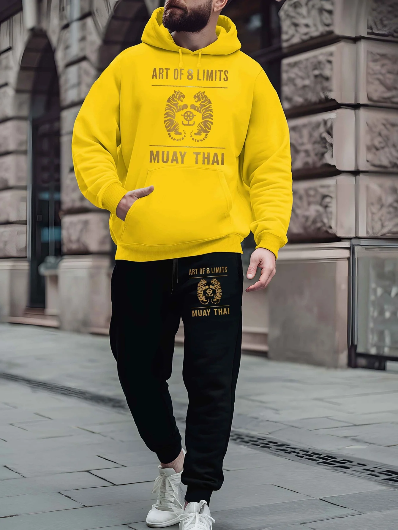Men 2Piece Hoodie Sweatpants Set Long Sleeve Hooded Pullover Jogger Pants Casual Loose Streetwear Printed Tracksuit Sport Outfit