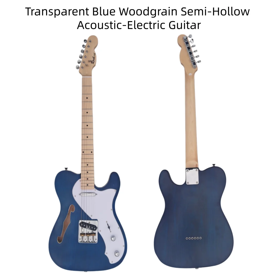 

Transparent Blue Woodgrain Semi-Hollow Acoustic-Electric Guitar