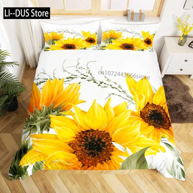 

Sunflower Full Size Comforter Sets, 3 Piece Black Bedding Comforter Sets, Premium Sunflower Decor Bedding Set for Girls and Boys