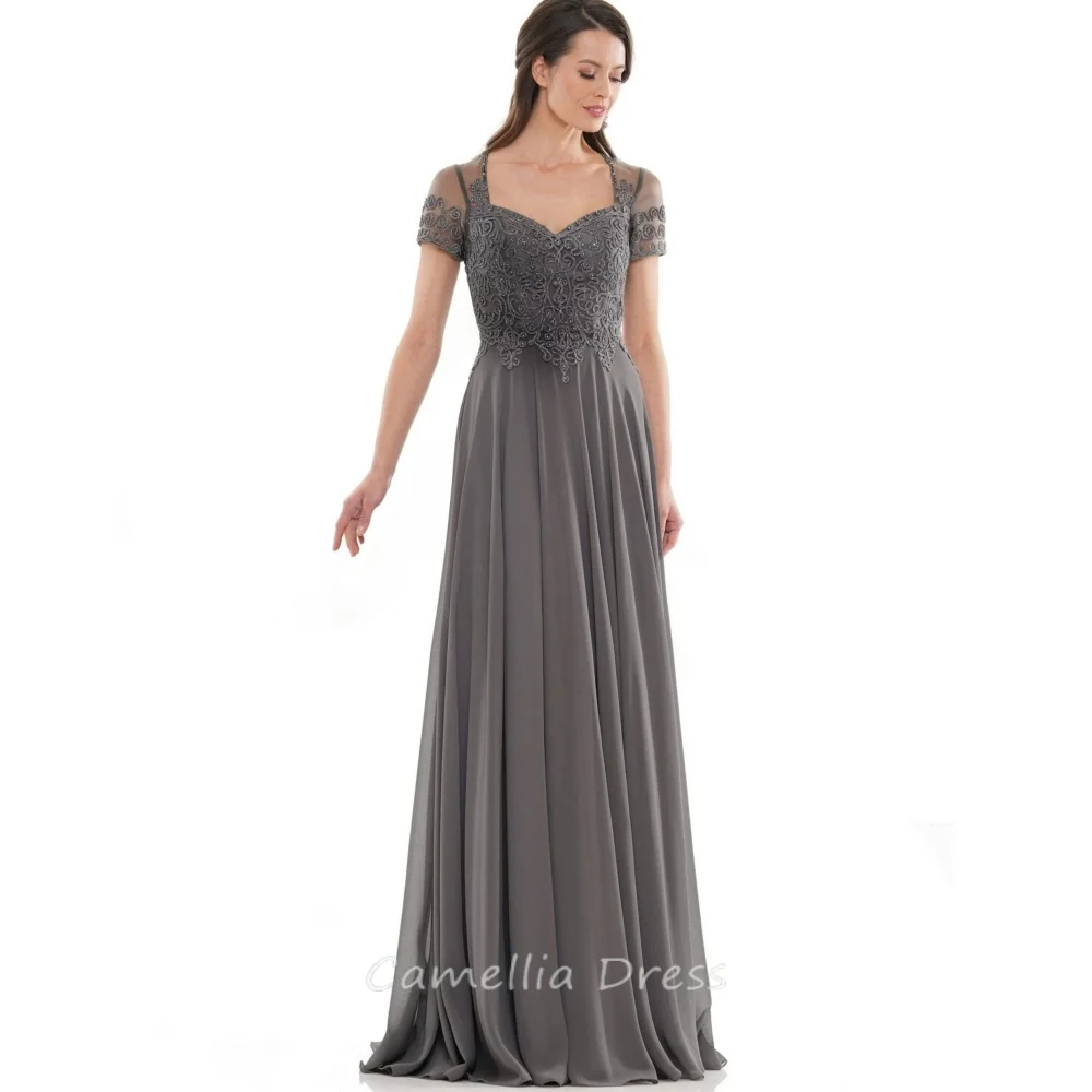 

Mother of the Bride Dress Vintage Customized A Line Lace Party Gown Short Sleeves Elegant Long Evening robe mother of bride