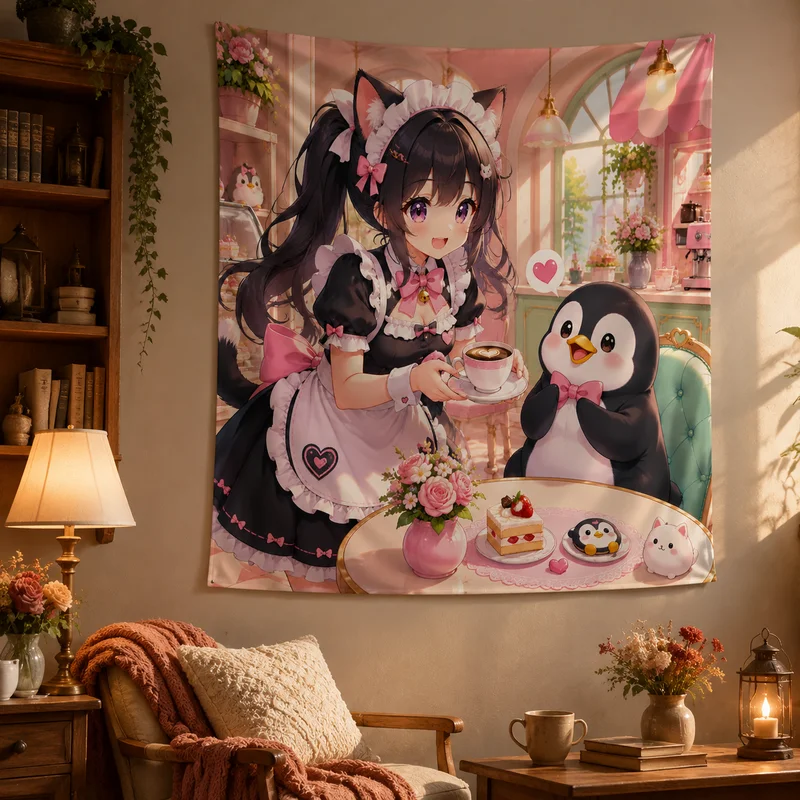 VIKAMA Storm Sword Riding Anime Tapestry Dark Fantasy Style Sword Holding Youth Printed Hanging Cloth Room Decoration