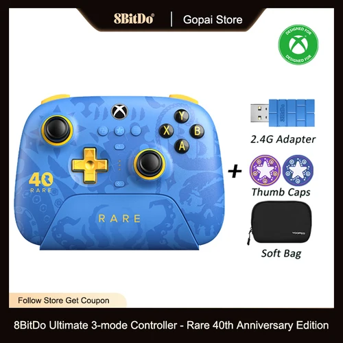 Controlador 8BitDo Ultimate-3-Mode: edición rara del 40 aniversario para Xbox Series X | S y Xbox Uno, Apple, Windows PC y Android