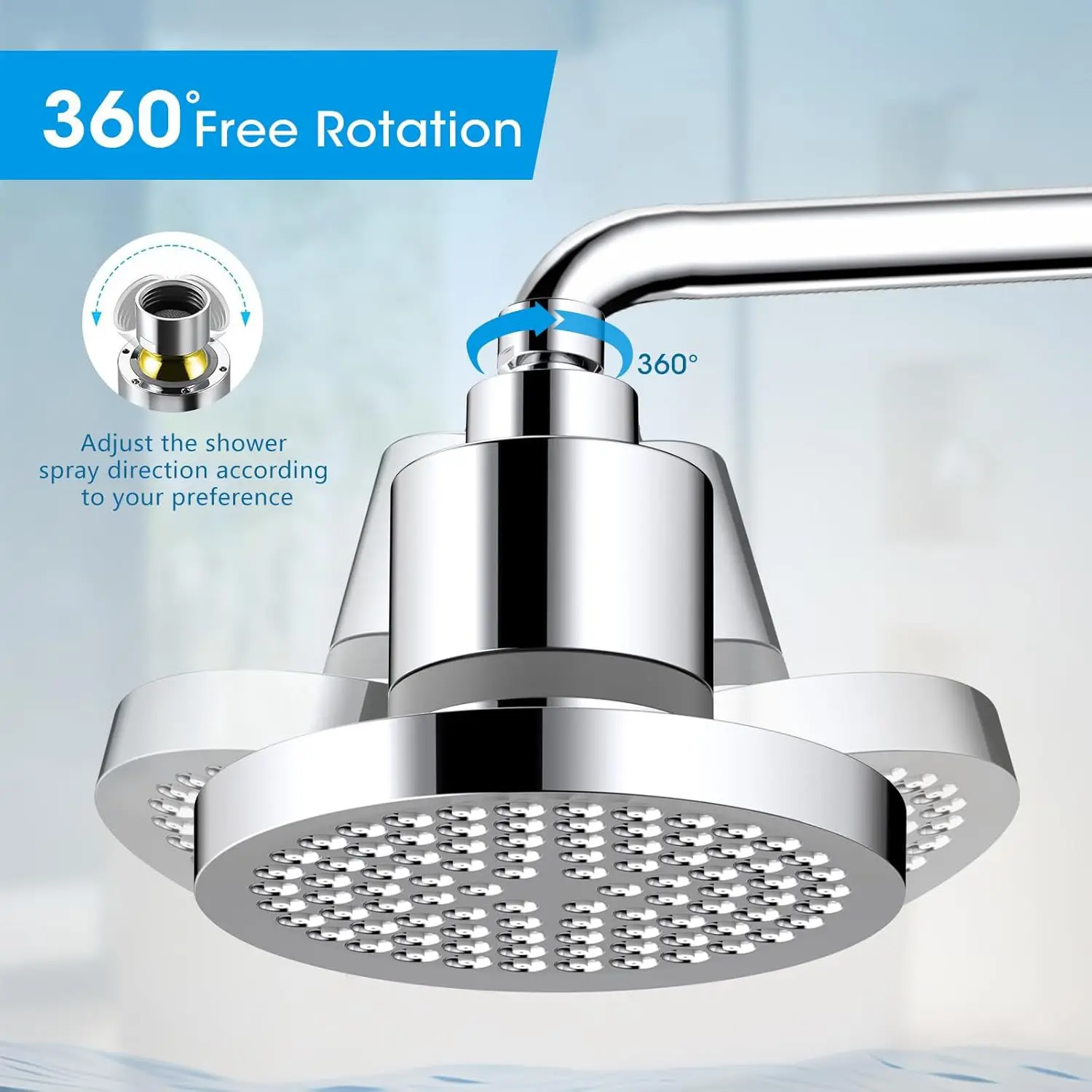 6-inch Circular Top Spray Shower Head with 15-20 Layers of Chlorine Removal Filter Element Water Purification Household Bathroom