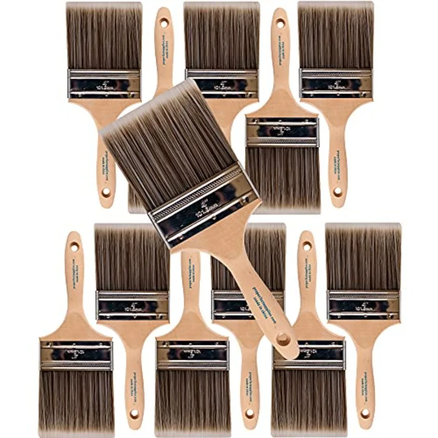 

12PK 4 inch Flat BrushPremium Wall/Trim House Paint Brush Set Great for Professional Painter and Home Owners Painting Brushes f