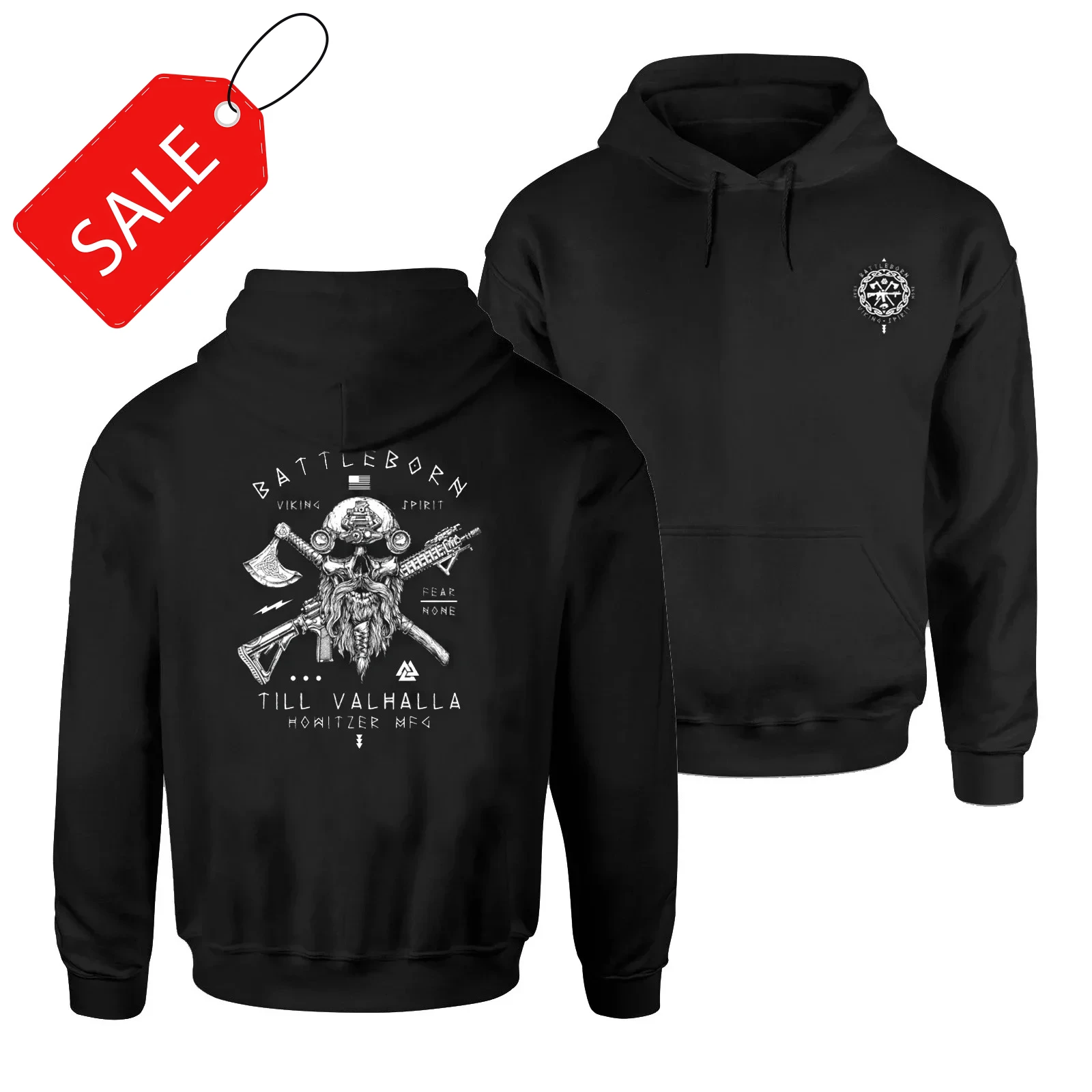 

Till Valhalla. Battleborn Nordic Warrior Tactical Skull Grunt Pullover Hoodie New 100% Cotton Casual Mens Sweatshirts Streetwear