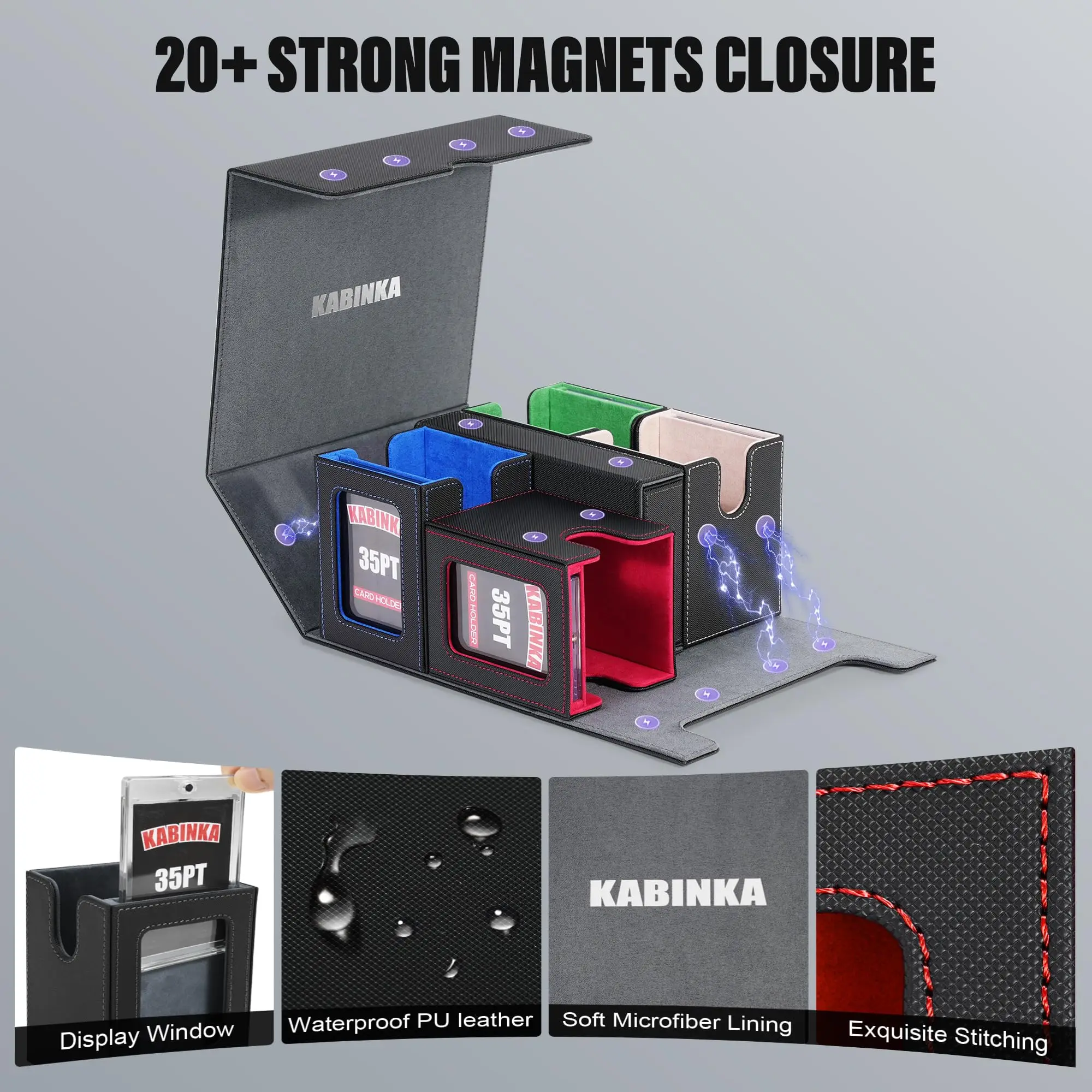 Kabinka Card Deck Box for MTG Commander, Holds 400+ Double-Sleeved Cards, 5 IN 1 Detachable Card Case with Dice Tray, Fits Magic/TCG Cards, 4 Magnetic Card Holders & Dividers (Colorful)