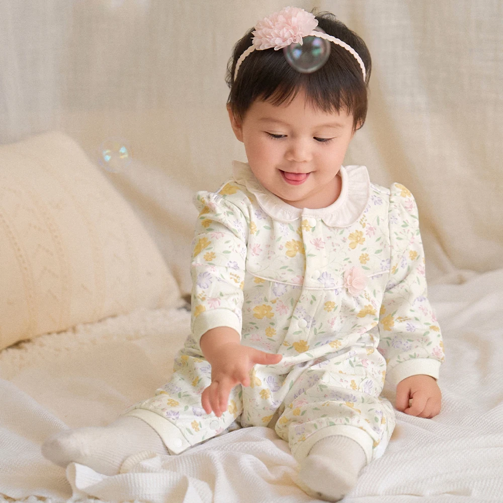 Dave Bella Baby Girls' Autumn Jumpsuit Newborns One-pieces Romper Clothes Printed Bodysuit For Children's Fashion Cute DB3264170