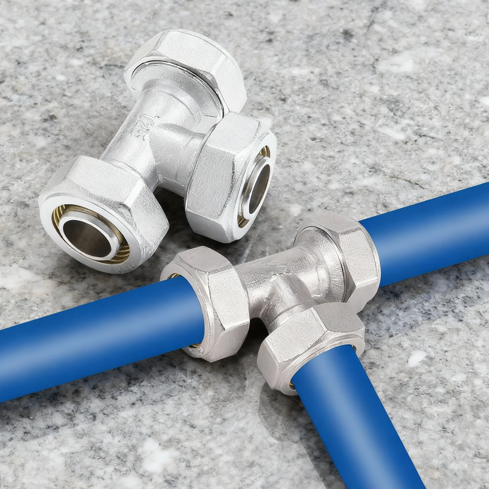 2Pcs 3/4’’ Tee Air Line Fittings Piping Joints for Workshop Garage Compressed Air Tube System Metal Brass-Nickel Plated 200PSI