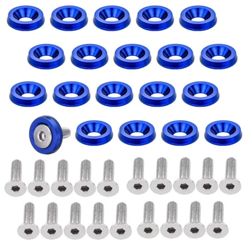 20 pçs carro modificado hex fixadores fender arruela pára-choques parafusos côncavos de alumínio colorido fender arruelas e parafuso M2-M6