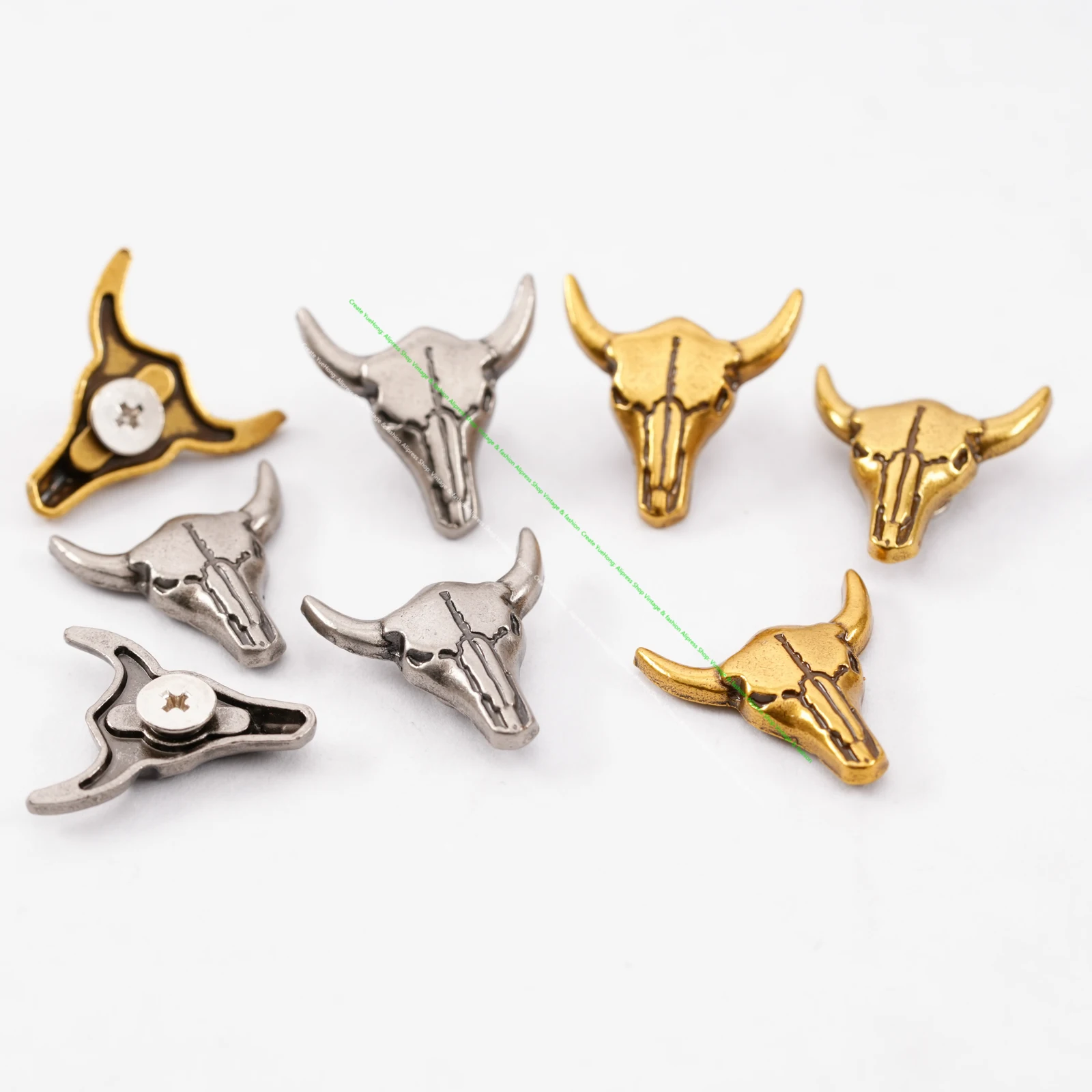 

Lot 20pcs 28*22mm Western Texas Silver /Brass Metal Longhorn Bull Head Leathercraft Belt Hatband Concho Screwback