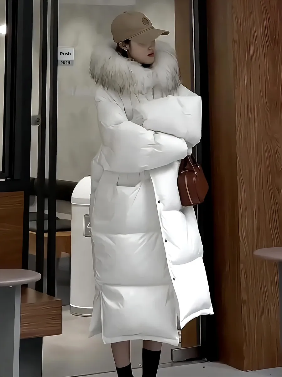 Piumino lungo da donna Jaet 2024 Inverno Nuovo Sle Pendolarismo Sle Bianco Du piumino Collo di pelliccia Cappotto Trendy Pigro High-End F...