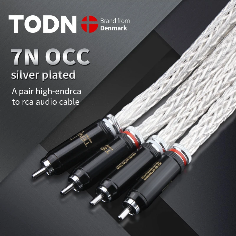 TODN Hi-End 8AG Silver Plated OCC 16 Strands Audio Cable With WBT RCA Plug Cable HIFI 2RCA TO 2RCA Cable