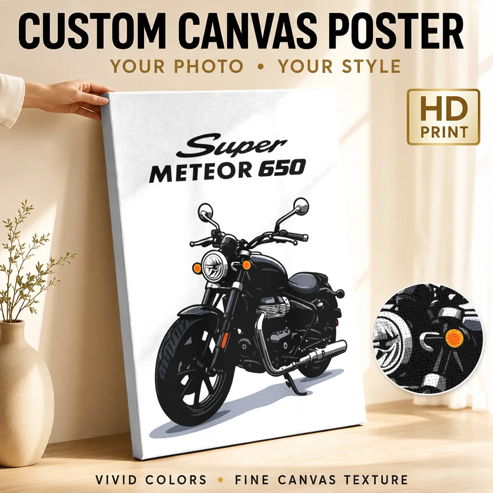 Indian Super Meteor 650 Motorcycle Framed Canvas Poster Customized Photo Clean Lines With Detailed Shading Wall Art For Garage