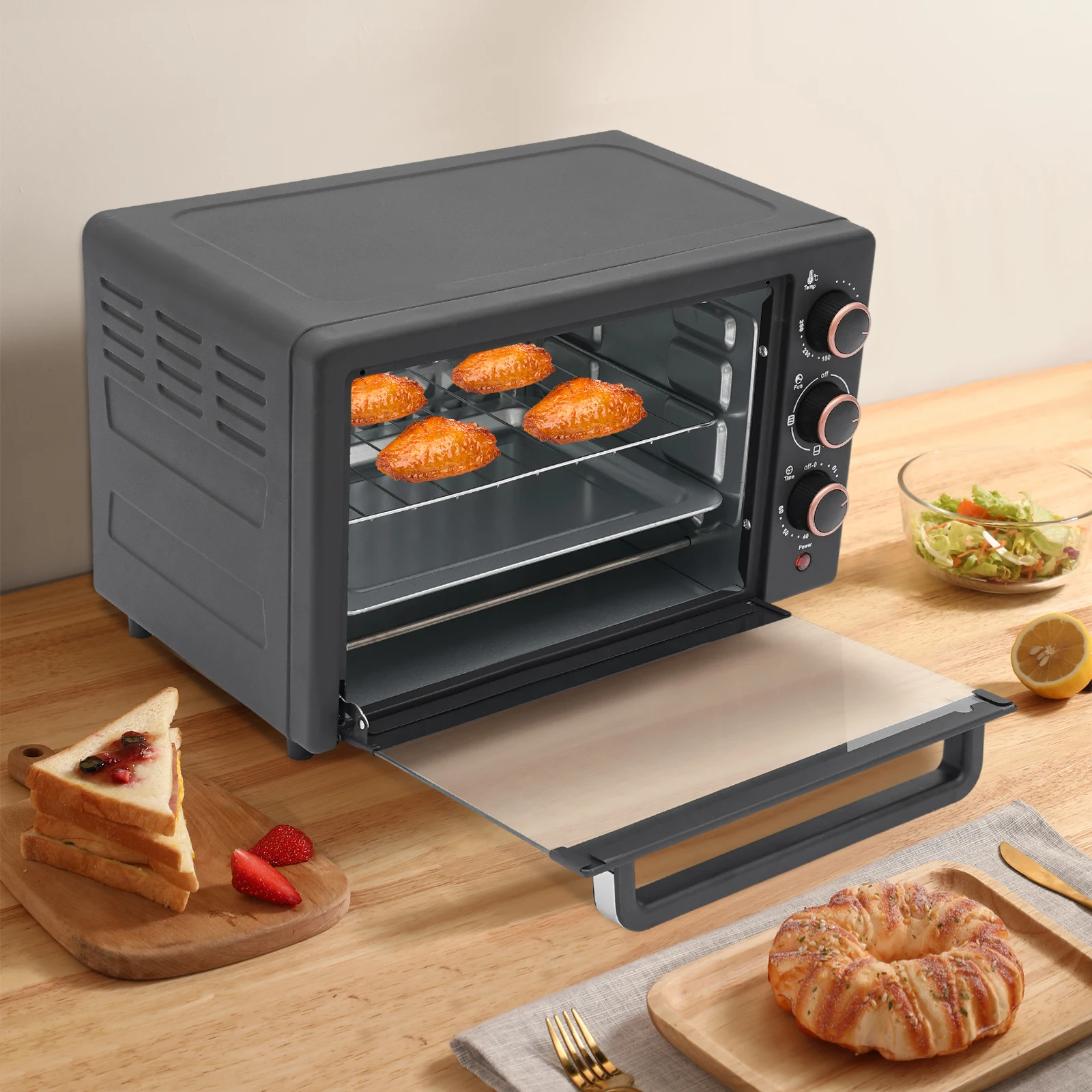فرن كونترتوب كهربائي 22 لتر، محمصة خبز 1000 وات مع مؤقت 60 دقيقة، 4 أنابيب تسخين للمطبخ الصغير