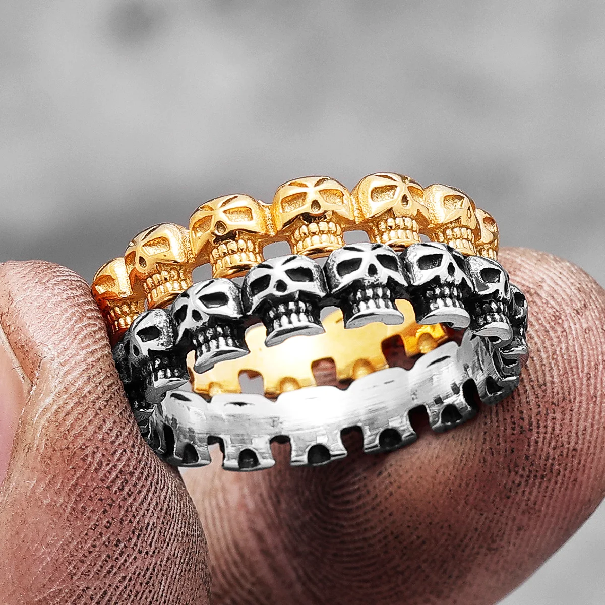 Thin Punk Skull Stainless Steel Mens Women Rings Gothic HipHop Trendy Unique for Male Biker Jewelry Creativity Gift Wholesale