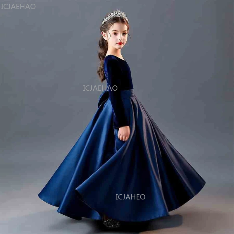 2026 New Kids Velvet Long Sleeve Choir Piano Performance Gown Long Children Girls Evening Dress Formal Party Celebration Costume