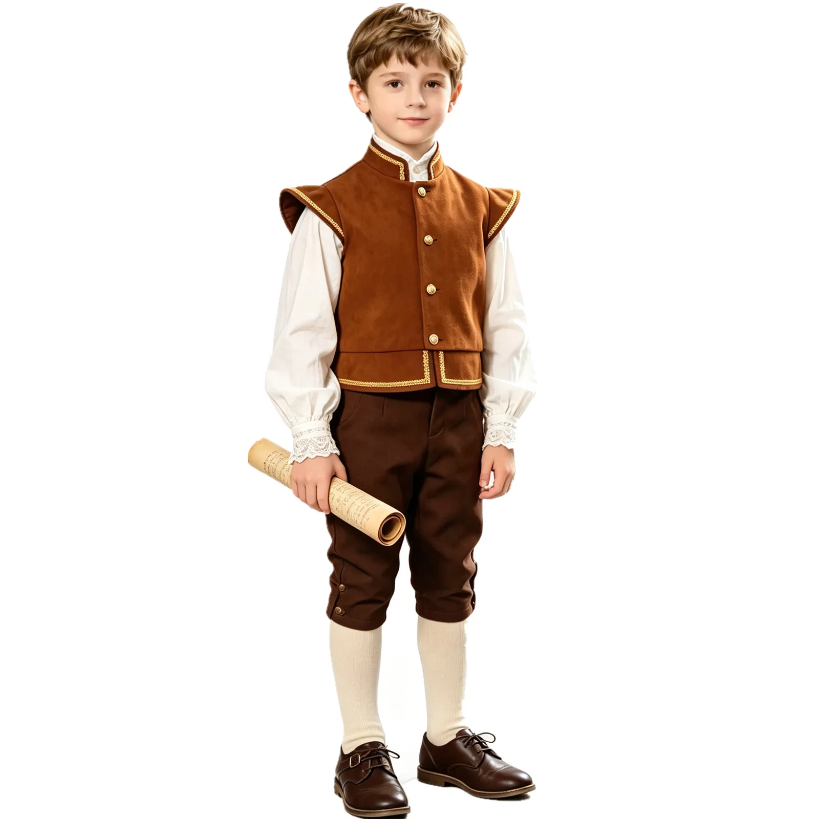 Disfraz de Chaleco Vikingo Pirata Medieval Renacentista para Niños, Cuello Alto, Manga Corta, Gamuza Sintética, Chaleco Retro para Halloween y Carnaval