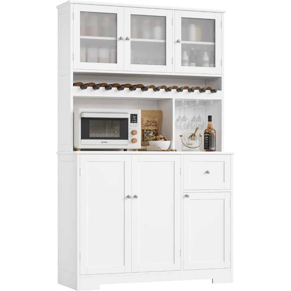 71" Kitchen Pantry Cabinet, Kitchen Hutch with Microwave Stand, Buffet Cabinet with Hutch, Drawers, Large Countertop for Dining