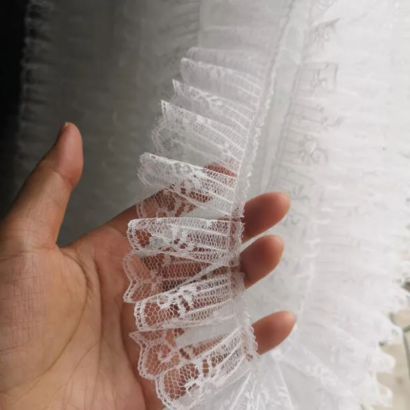 5CM Wide NEW Embroidery white flower lace fabric trim ribbon DIY sewing applique collar Ruffle wedding Womens dresses decor