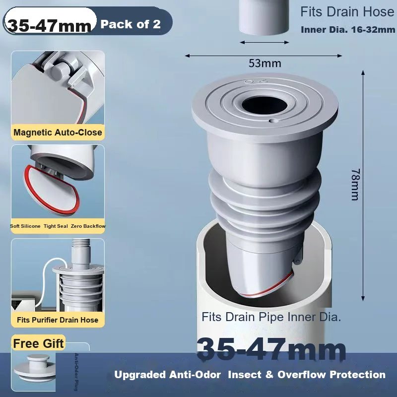 2PCS Kitchen Bathroom Drain Anti-odor Plug Magnetic Seal Backflow Insect Proof Sewer Pipe Deodorant Plug Universal Pipe Fitting
