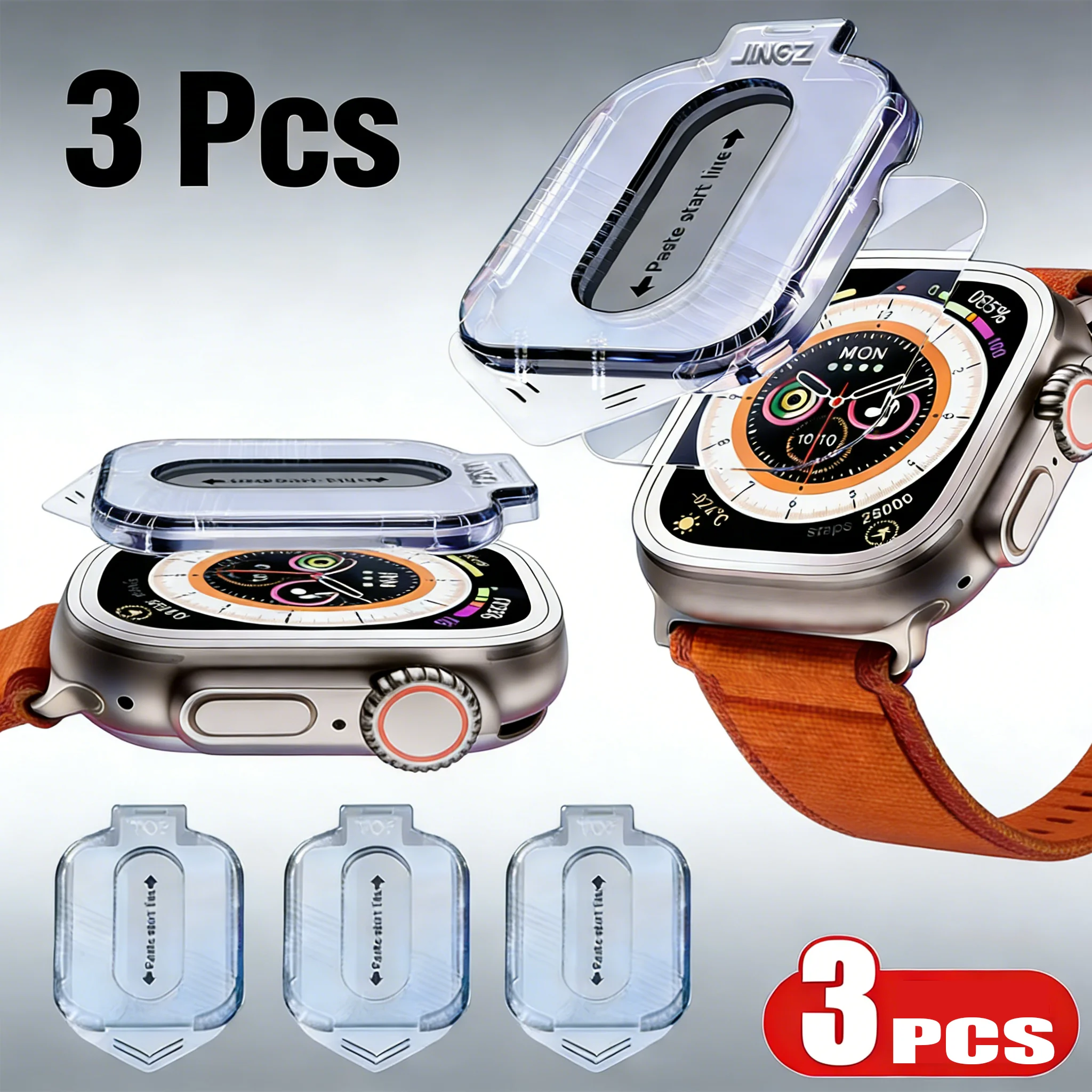 

3 шт., закаленное стекло, простое в установке, для Apple Watch Ultra 2/3, 49 мм, защитная пленка от царапин для iWatch Ultra 3, защитная пленка