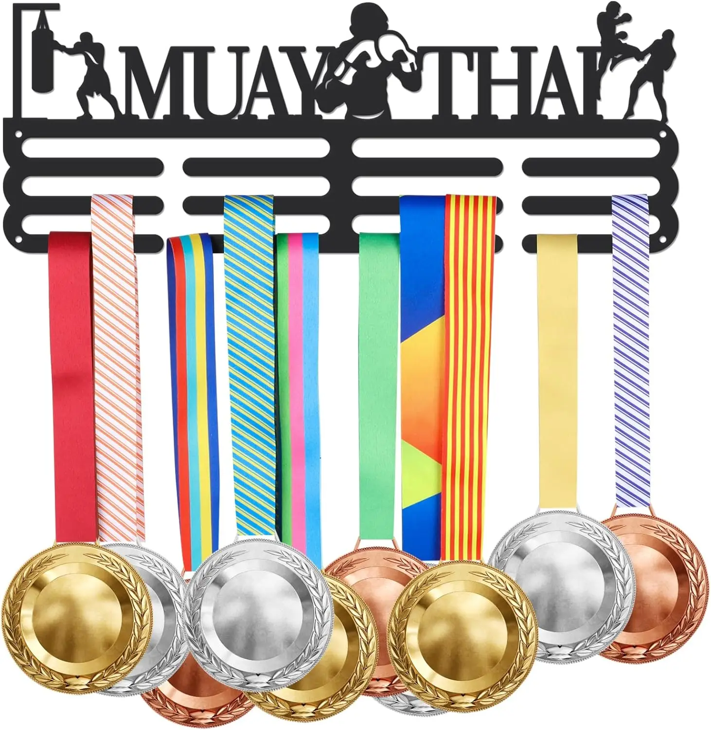 Muay Thai Man Medal Hanger Display Sports Medal Display Rack for 60+ Medals Trophy Holder Awards Sports Ribbon Holder Display