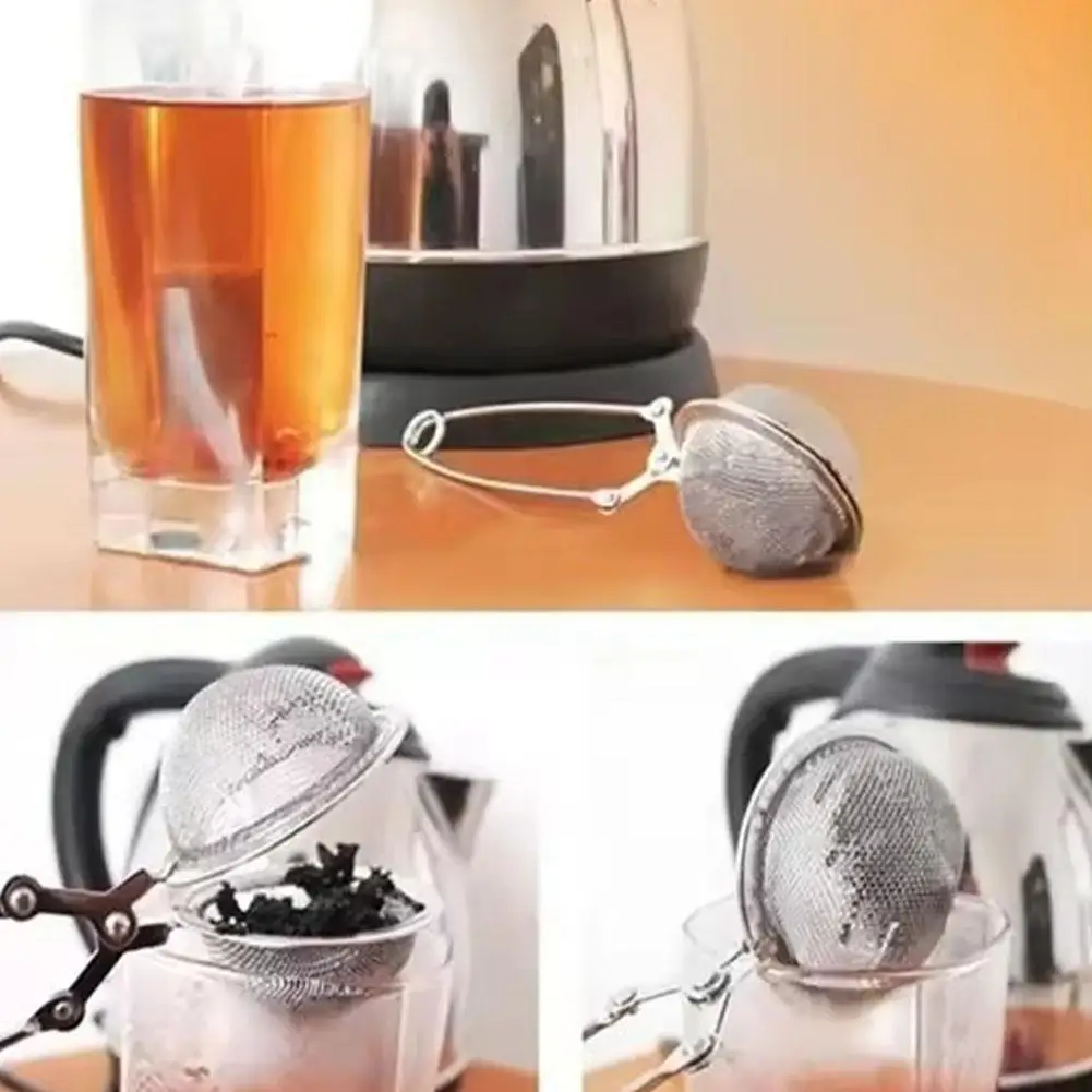 ضغط يترك عشب شبكة مصفاة الفولاذ المقاوم للصدأ ملعقة الشاي الكرة Infuser تصفية الشاي Infuser في شبكة كرة شاي تصفية مع مقبض #1