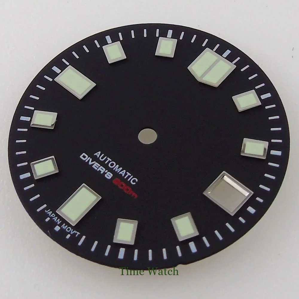 Luminous 29mm Black Watch Dial Spare Parts Fit For NH35/NH35A Movement Date
