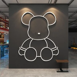 3D Bear Wall Sticker Acrylic Mirror Sticker Wall Decals Self-adhesive Wallparper Living Room Sofa TV Background Wall Decor