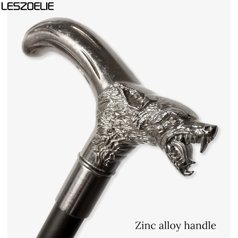 Bastone da passeggio di lusso da uomo con testa di lupo in argento da 91 cm, bastone decorativo alla moda, elegante bastone vintage per donna