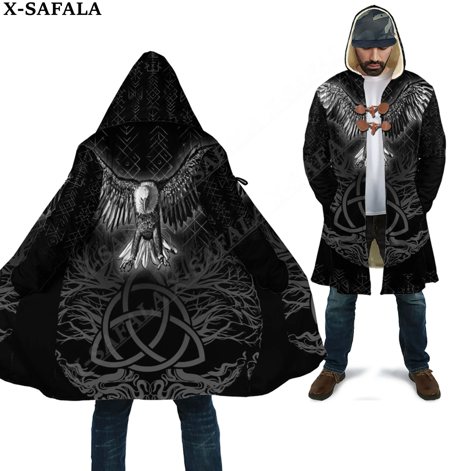 

Raven Cletic Tree Tattoo Symbol Viking Odin Overcoat Coat 3D Print Thick Warm Hooded Cloak Men Windproof Fleece Unisex-3