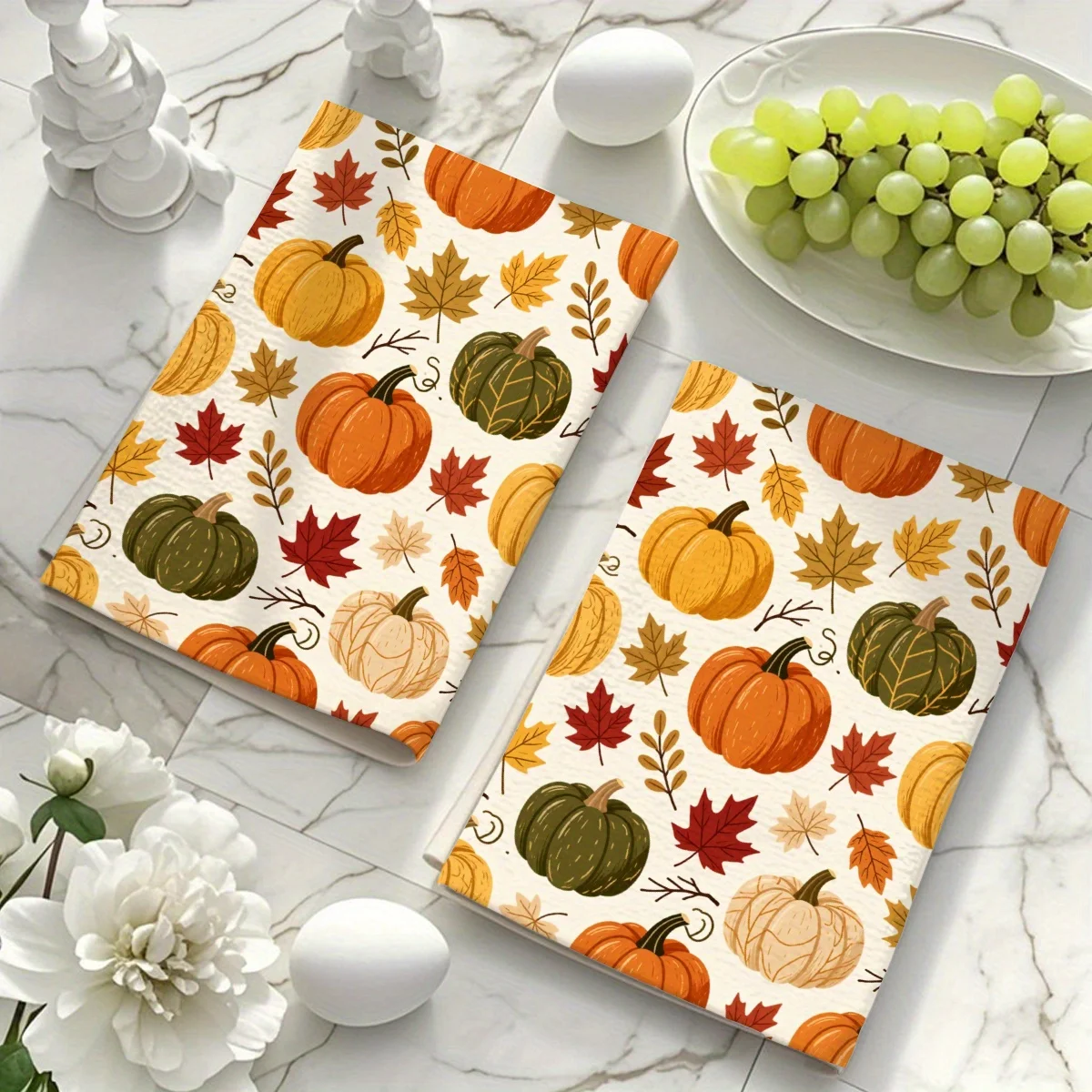 1Pc, 2pcs, pumpkin and maple leaf pattern print kitchen towel, hand towel