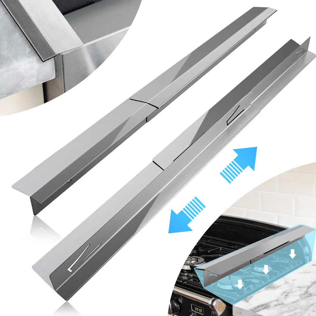 2pcs Stainless Steel Stove & Counter Top Gap Covers - Oven Gap Filler Kit Heat Resistant Slide-in Range Trim Guard for Seamless
