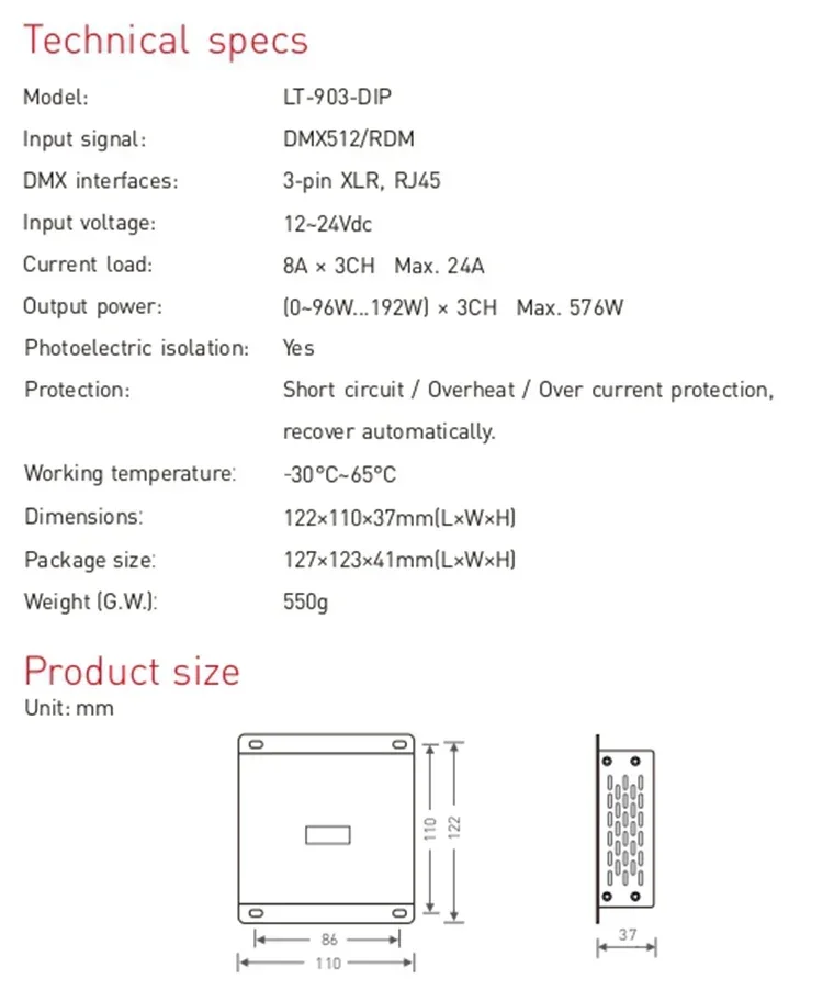 

2025 LTECH LT-903-DIP DMX512 DECODER Decoder 3Channel 2kind of DMX interfaces