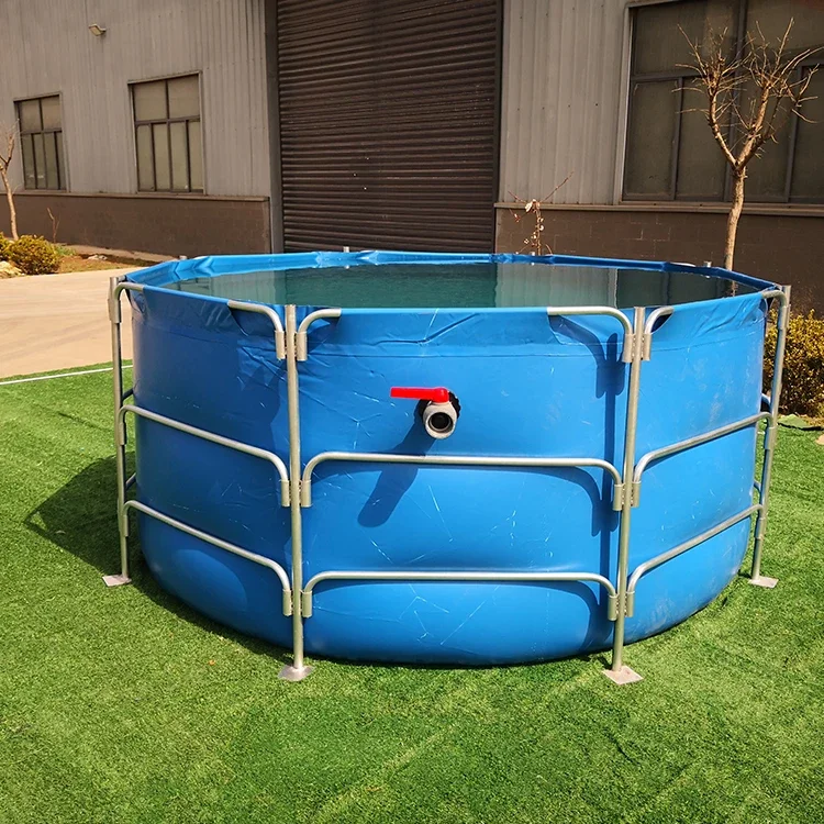 1000 L Flexible And Foldable Pvc Coated Farming Pond Round Water Tank Tarpaulin Fish Tank With Stainless Steel Frame