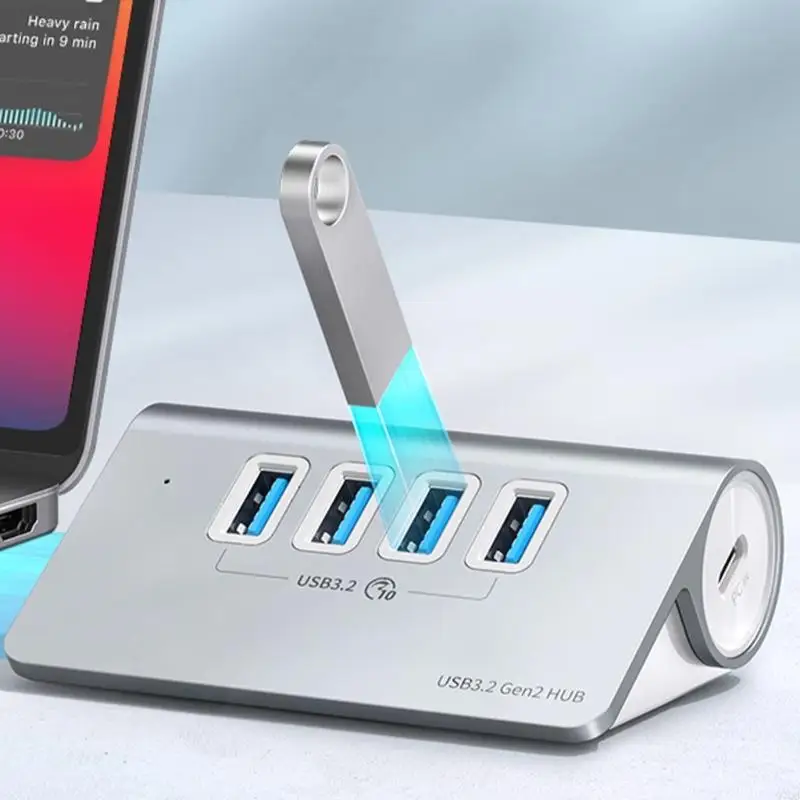 

97QB Super Speed 10Gbps 4Port USB 3.2 Hub, USB Splitter Aluminum Design 5V3A Power Supply for Multiple Devices Computers