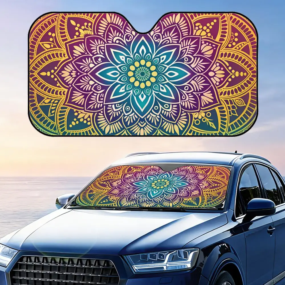 

Красочный солнцезащитный козырек в стиле бохо с мандалой, многоразовый, из алюминиевой фольги, с защитой от УФ-излучения, на присосках, с трехслойной теплоизоляцией