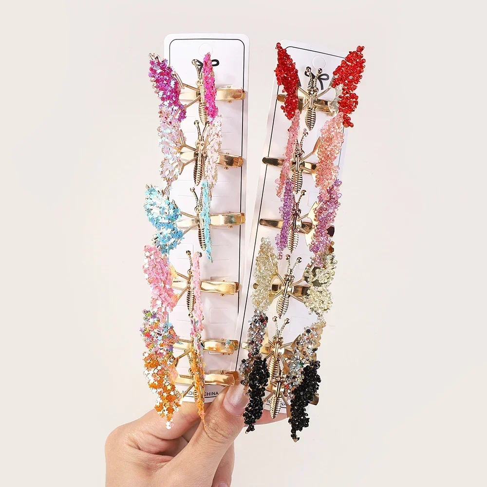 6PCS Elegant Tassel Butterfly Hairpin Female Retro Accessories Trembling Side Clip Moving Butterfly Headdress Party Jewelry Gift