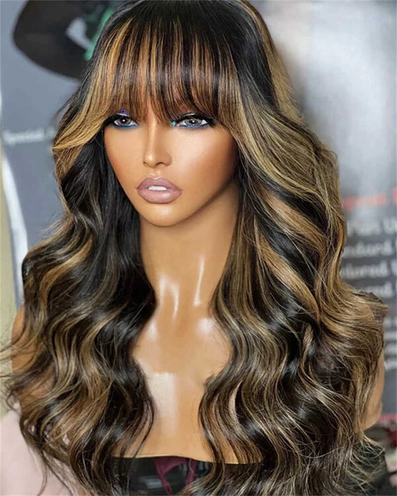 

Высокотемпературное волокно, реалистичный парик шнурка, черный, медовый блондин, мелирование HD, парик фронта шнурка для женщин, выпадение волос, бесклеевой длинный волнистый парик