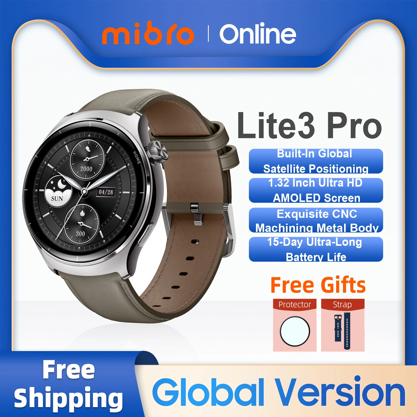 

Mibro Watch Lite3 Pro 1.32Inch UHD AMOLED Screen GPS Positioning AOD Metal Body Waterproof 150 Sports Modes Men Women Smartwatch