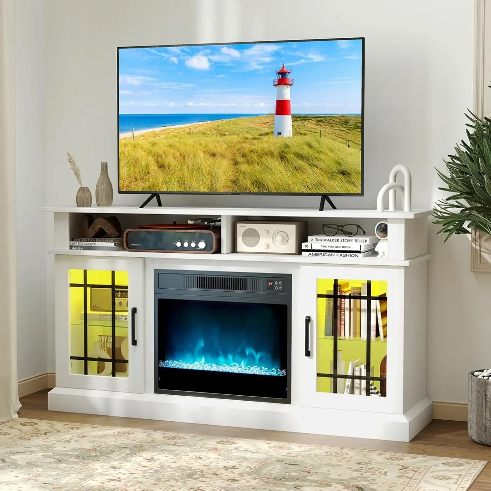 

Подставка для телевизора с электрическим камином — медиаразвлекательный центр со светодиодной подсветкой, вставкой обогревателя и пультом дистанционного управления, вкладкой для ТВ-консоли